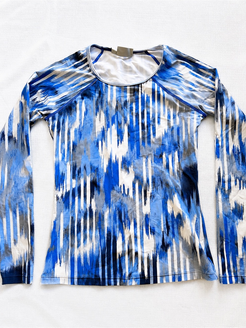 Athleta Blue Abstract Print Long Sleeve Performance Top XS Workout Activewear